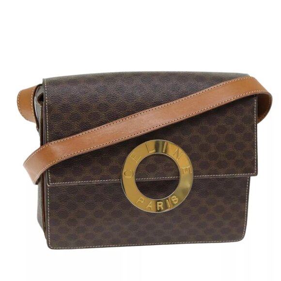CELINE Macadam Canvas Shoulder Bag PVC Brown Auth - Picture 1 of 16